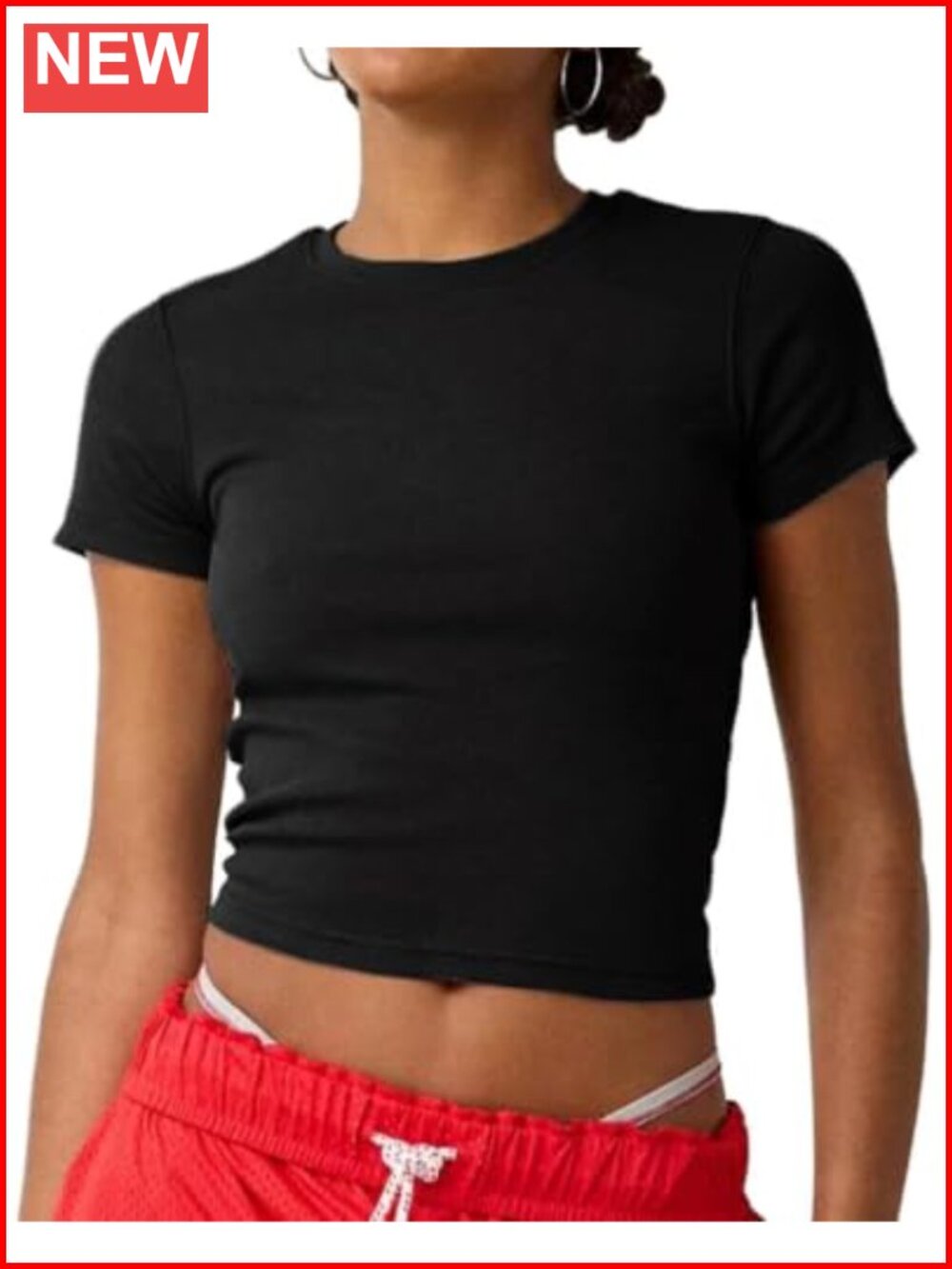 Womens Cotton Crewneck Crop Top Short Sleeve Basic Tee